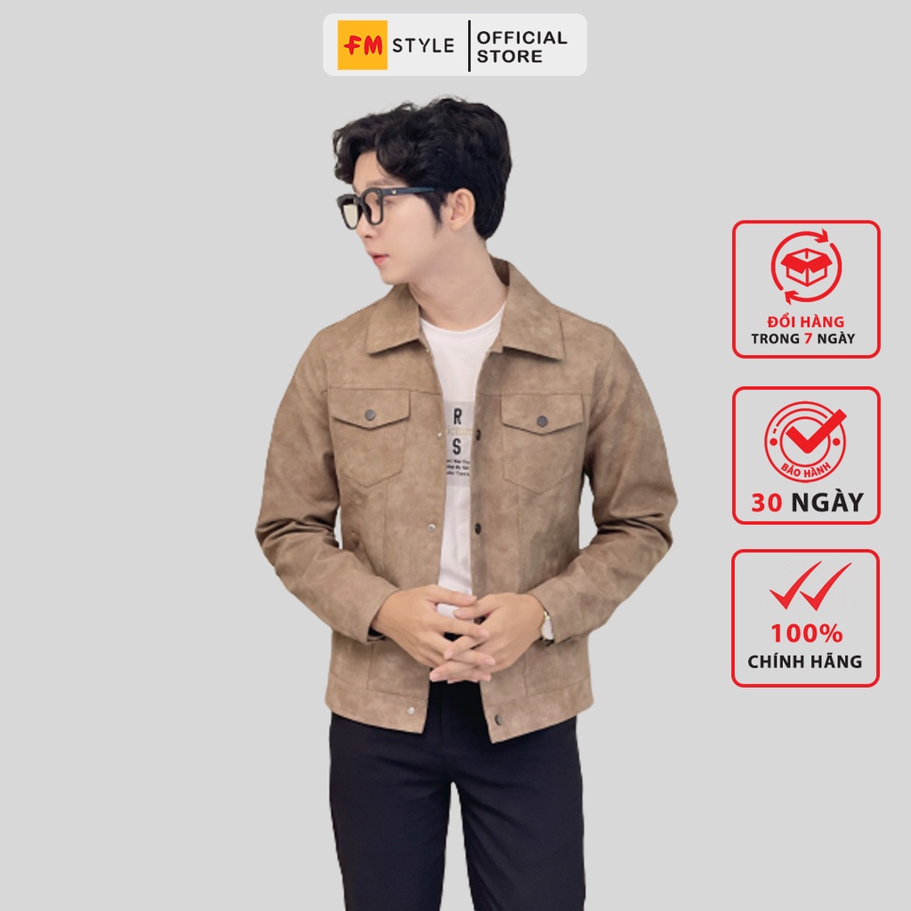 Áo khoác nam da lộn cổ bẻ 2 túi 2157 FM Style chất đẹp, thời trang thu đông 220127439