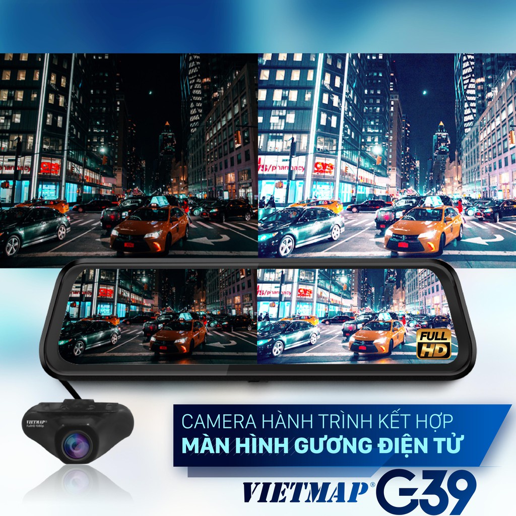 (BH 12th) Camera Hành Trình VIETMAP G39 - Cảnh báo giao thông bằng giọng nói - Màn hình gương cảm ứng - Hàng Chính Hãng