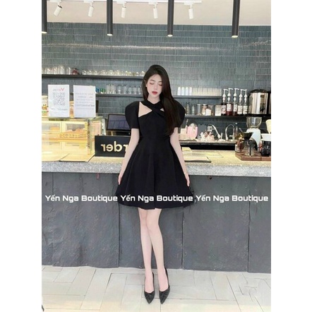 Đầm tiểu thư dáng xòe đi tiệc cưới, đầm chữ a váy xòe rông tay phồng phối dây chéo cổ cực đẹp, dễ thương