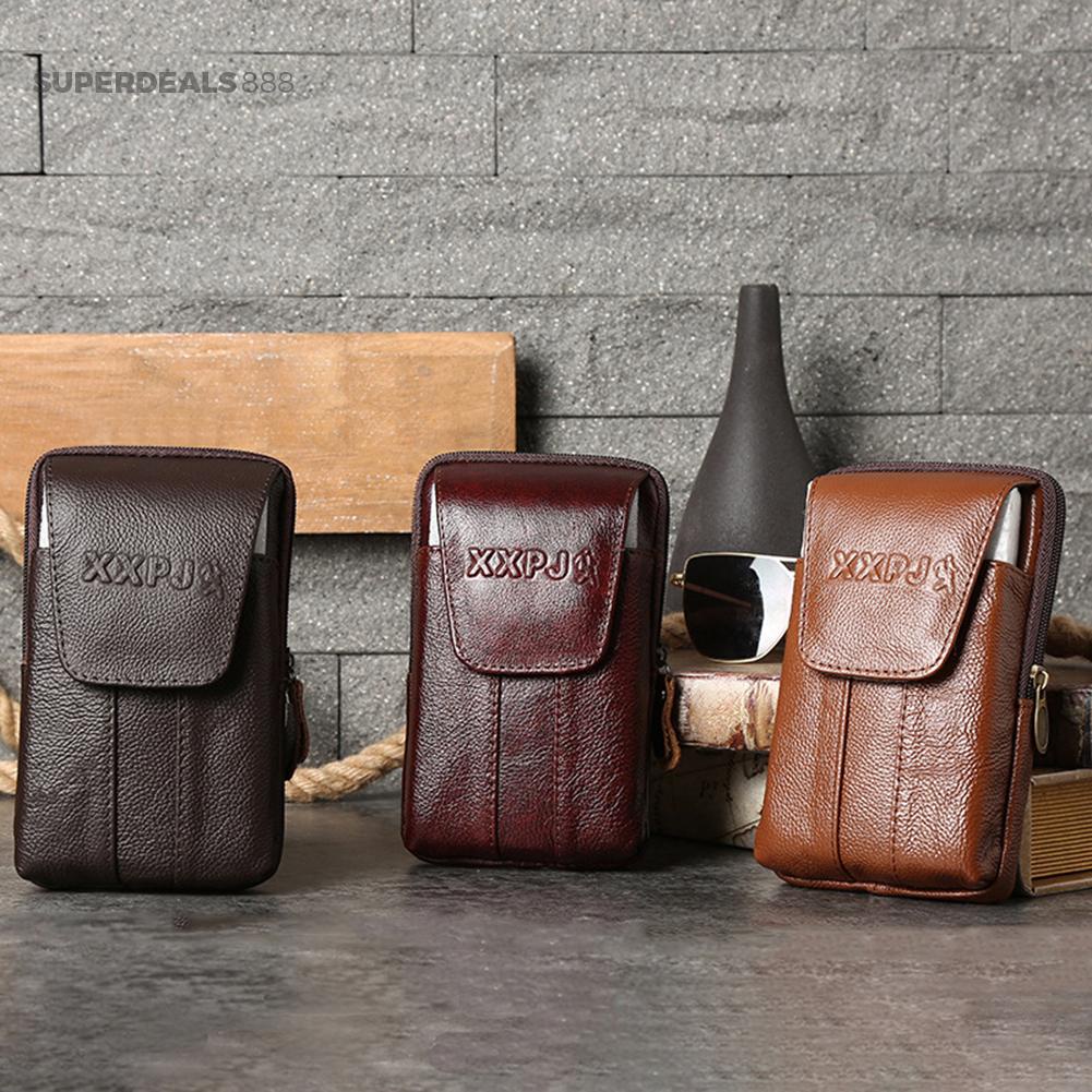 Túi Đeo Thắt Lưng Bằng Da Bò Màu Trơn Cho Nam SuperDeals888*