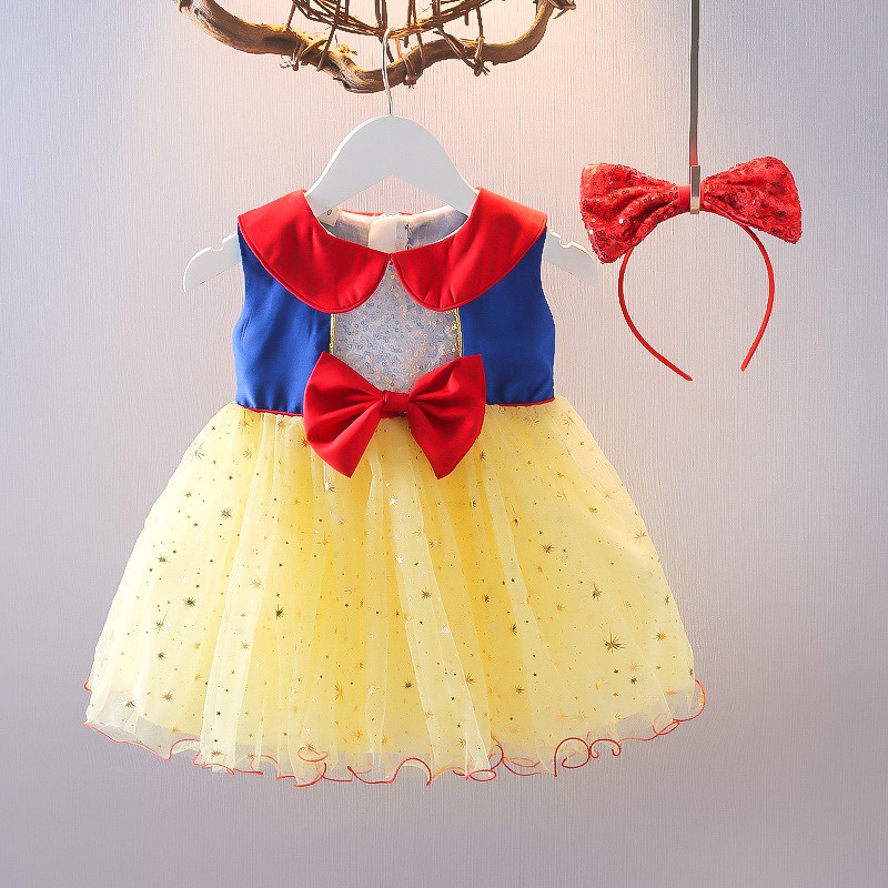 Đầm Công Chúa Tay Ngắn Phối Lưới Đính Nơ Thời Trang Mùa Hè Cho Bé Gái Se7en