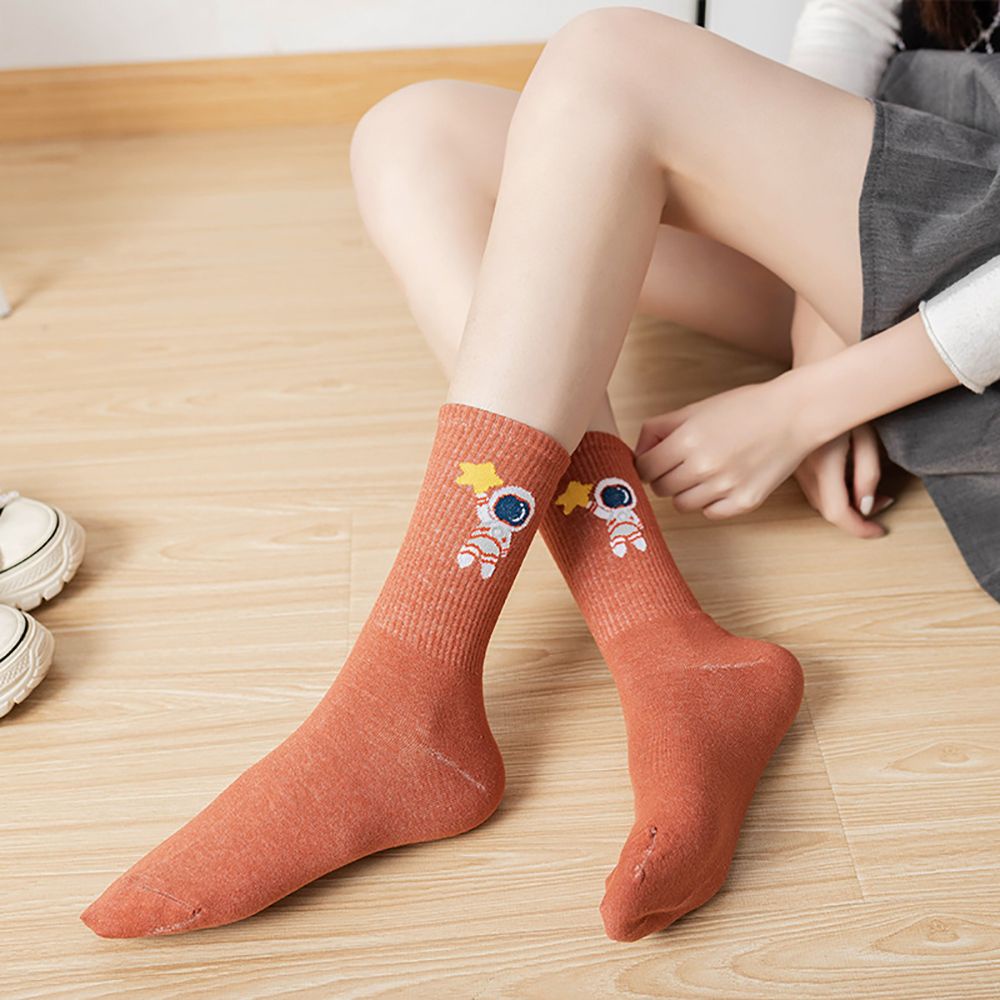 Vớ cổ trung mềm mại in hình phi hành gia hoạt hình dễ thương cho nam và nữ