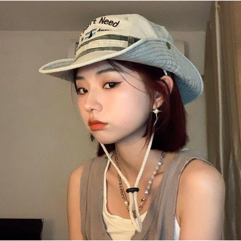 Nón Tai Bèo Cao Bồi Thêu Chữ Phong Cách Vintage