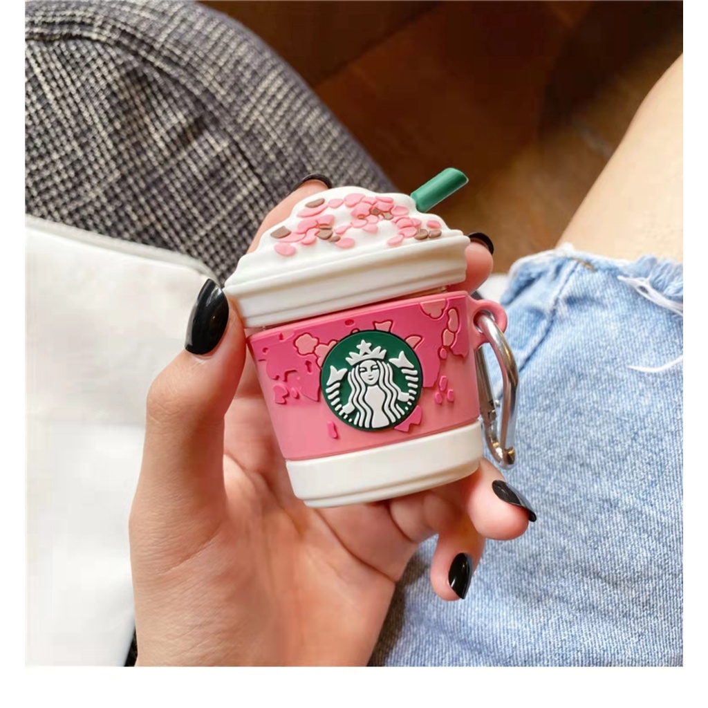 Vỏ Bảo Vệ Hộp Sạc Tai Nghe Airpods 3/1/2 pro bluetooth Không Dây Chất Liệu Silicon Mềm Họa Tiết Starbucks Sakura 3D