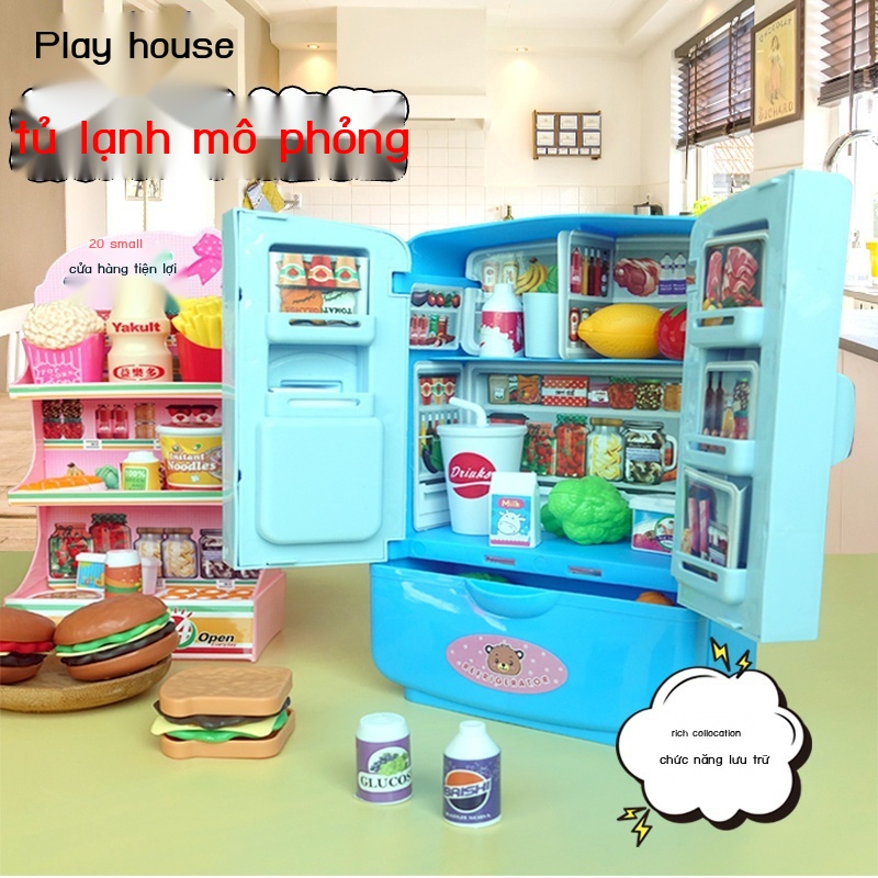♠☽♞Đồ chơi trẻ em nhà bếp mini đồ chơi tủ lạnh cửa đôi mô phỏng điện mô phỏng cậu bé cô gái bé