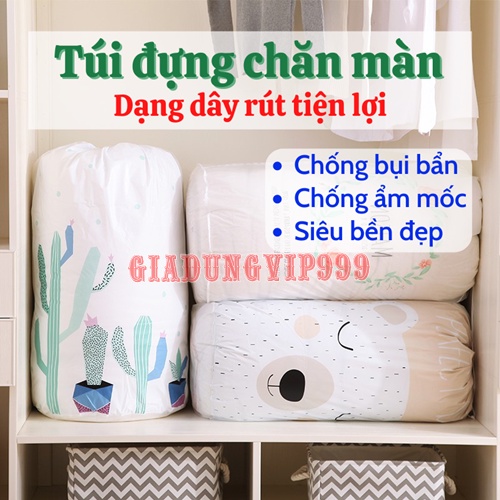 Túi đựng chăn màn 🎁 Túi vải đựng quần áo chăn mền chống thấm nước có dây rút hình trụ đa năng giá rẻ bền đẹp