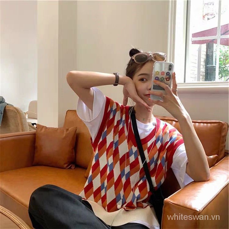 Áo Len Không Tay Cổ Chữ V Họa Tiết Sọc Caro Nhiều Màu Sắc Phong Cách Hàn Quốc Mới | BigBuy360 - bigbuy360.vn