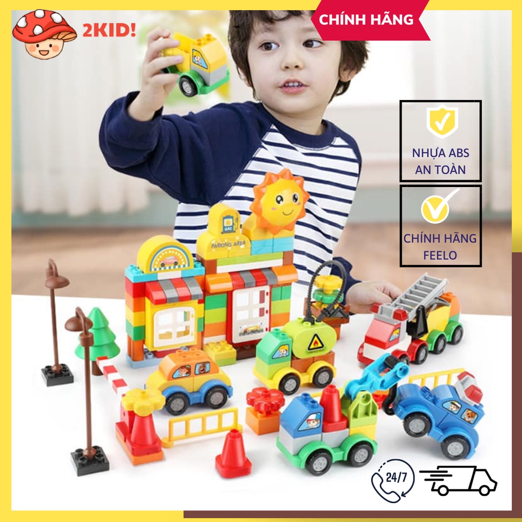 Đồ chơi xếp hình Lego duplo chủ đề Gas station, đội xe cứu hộ hãng Feelo - Đồ chơi thông minh cho bé trên 2 tuổi