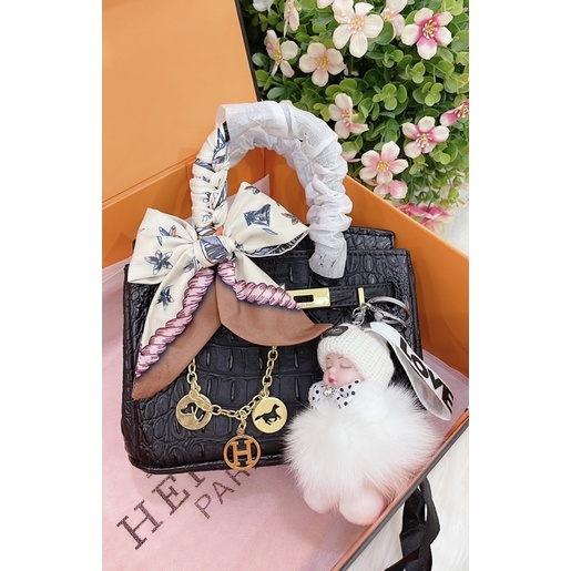 M3259 Túi HM cá sấu vân lưng bản Sup Vip size 20 25 tặng kèm khăn siêu sang