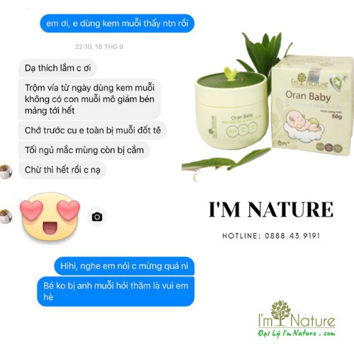 (+Quà) Kem Chống Muỗi Oran Baby I'm Nature - Làm Dịu Và Phục Hồi Da Do Muỗi Đốt Cho Bé 50gr