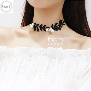 Dây chuyền choker ren chiếc lá BERI (Đen) - DC005