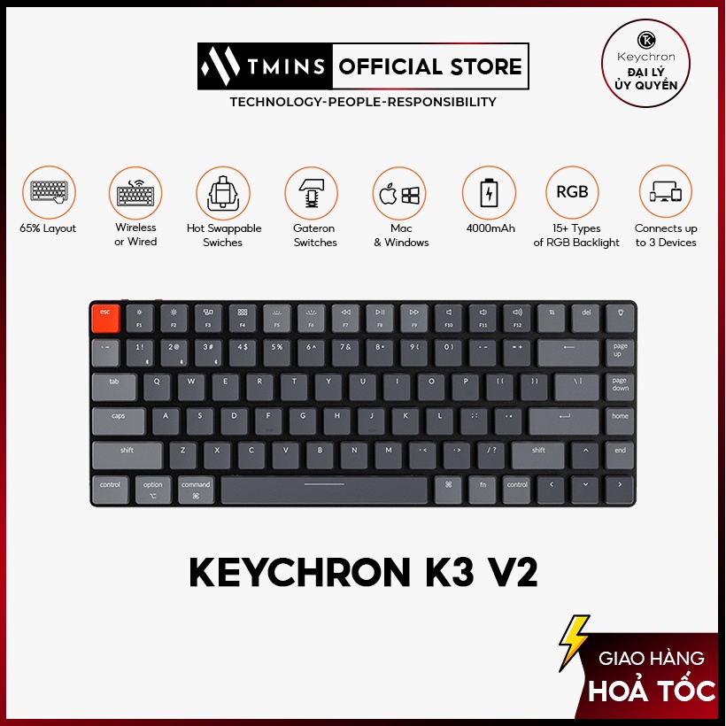 Bàn phím cơ Keychron K3 V2 (Hàng chính hãng)