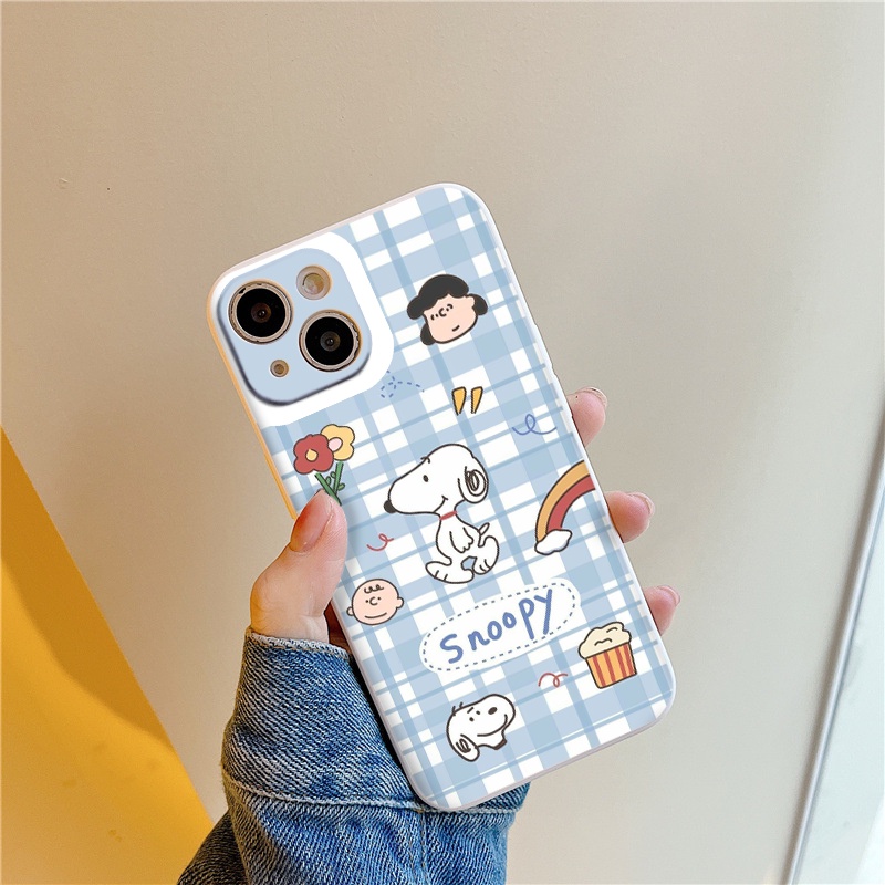 Ốp bảo vệ camera hình chú chó Snoopy caro xanh nước biển cho iPhone 6/6+/7/7+/8/8+/X/Xs/Xsm/11/11PM/12/12pro/13/13promax