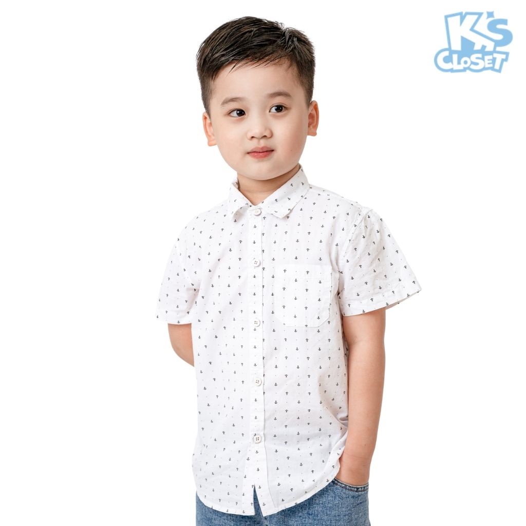 Áo sơ mi cộc tay K'S CLOSET dành cho bé trai thiết kế cổ đức, hoạ tiết nhỏ E052TWS TMĐT