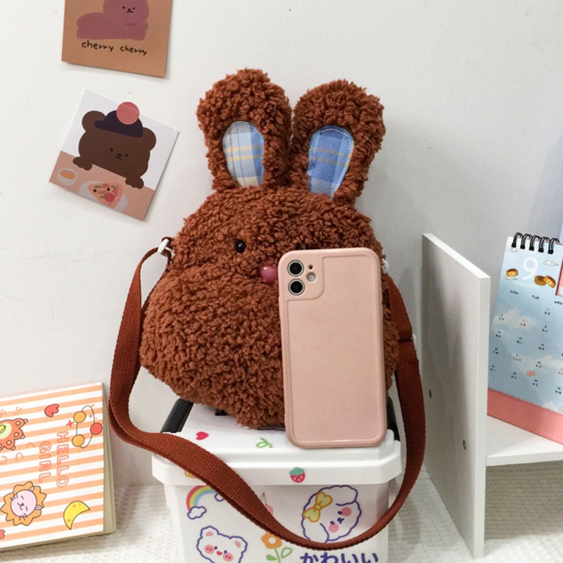 Túi Tote Đeo Chéo Hình Thỏ Nhồi Bông Dễ Thương Cho Nữ