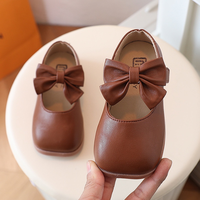 Giày Búp Bê Da Đế Mềm Đính Nơ Xinh Xắn Cho Bé Gái