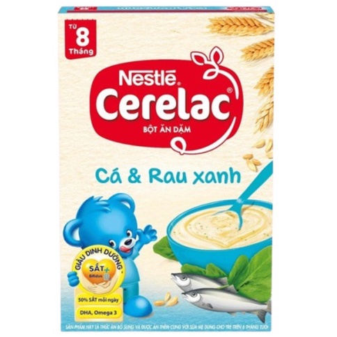 Combo 2 Hộp Bột Ăn Dặm Nestlé Cerelac Gạo Sữa Và Cá Rau Xanh 200g/Hộp