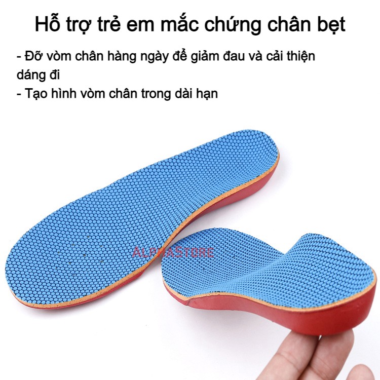 Lót Giày Bàn Chân Bẹt Trẻ Em - Độ Chỉnh Hình 1.3cm -  3 Lớp, Êm Chân, Thấm Hút Tốt - Lót Chỉnh Hình Chân Phẳng Trẻ Em