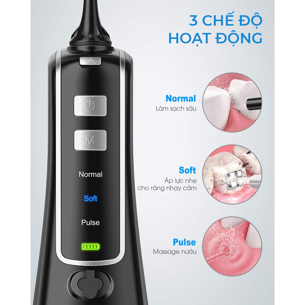 Máy tăm nước LAICA PC4003 03 chế độ 4 đầu kèm theo Sạc pin