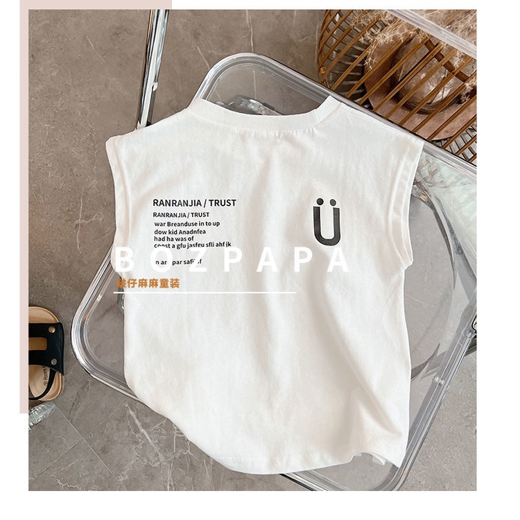 Áo Thun Cotton Nguyên Chất Không Tay In Hình Mặt Cười Phong Cách Hàn Quốc / Nhật Bản Thời Trang Mùa Hè Hàng Mới 2022 Dành Cho Bé Trai Gái