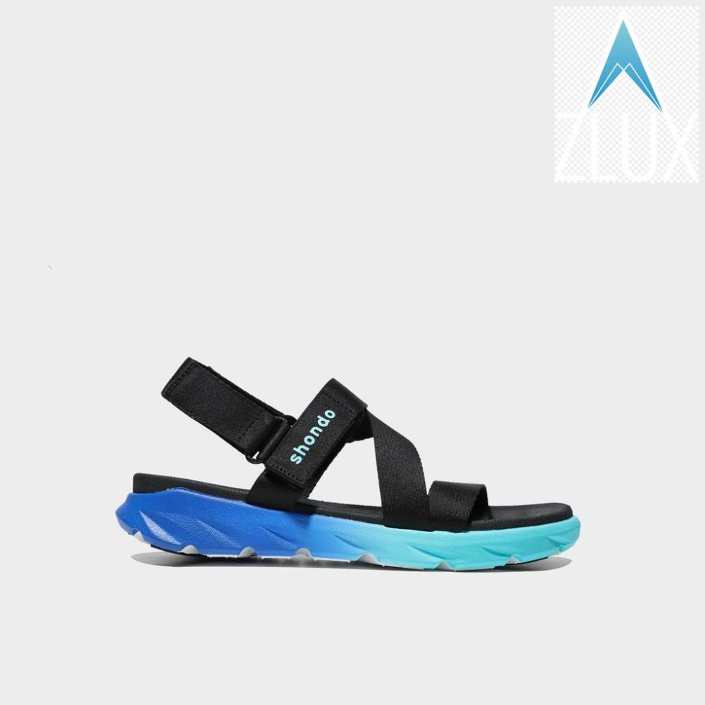 ️🎽 Giày sandal Shondo nam nữ đi học F6 đế bằng ombre đế 2 màu xanh dương xanh nhạt quai đen F6S3310 ️🎽