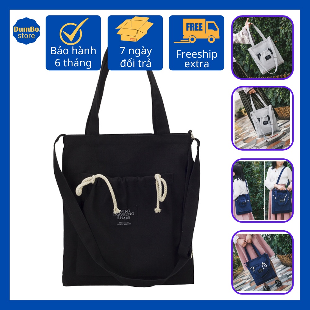 Túi Tote Vải Mềm Canvas Living Dây Rút Đeo Chéo Đi Học Đi Chơi Full Màu Cá Tính -TVNN204-DumboStore