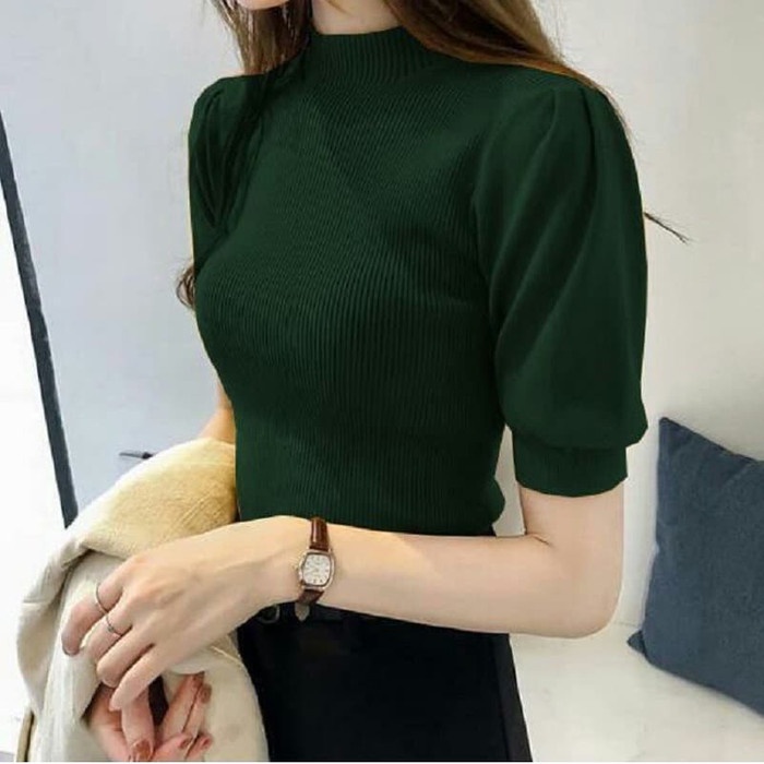 Thời trang gần đây | Áo kiểu thời trang xinh xắn | Áo dệt kim nữ màu xanh lá dễ thương 0133) II956
