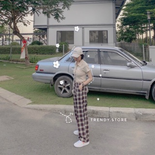 Quần caro ống suông freesize