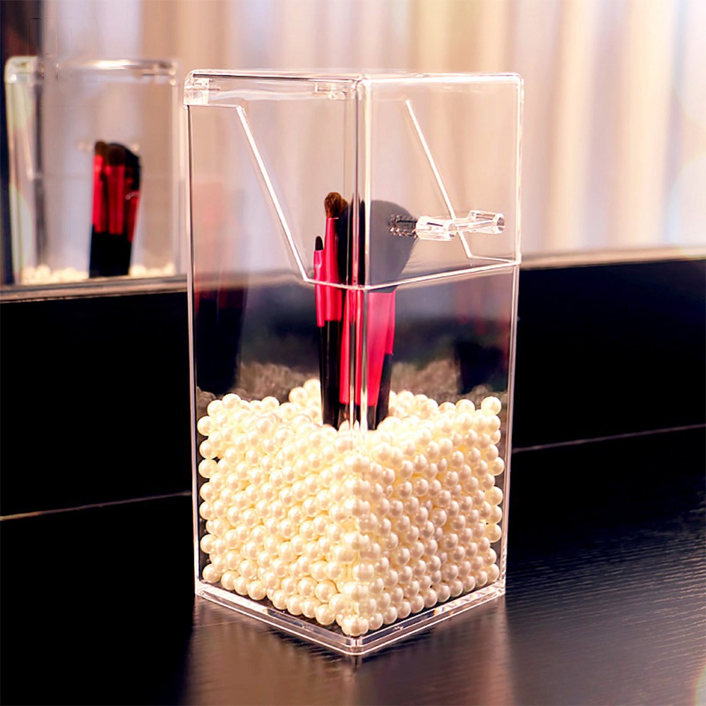 Hộp Nhựa Trong Suốt Đựng Cọ Trang Điểm Tránh Bụi Bẩn Tiện Dụng