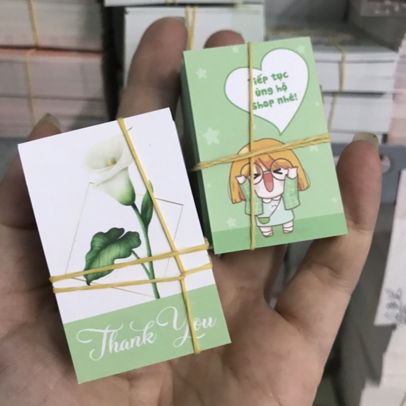 hộp 100 Thiệp cám ơn, Thankyoucard,, Giấy bìa cứng sang trọng size 3x5.5cm