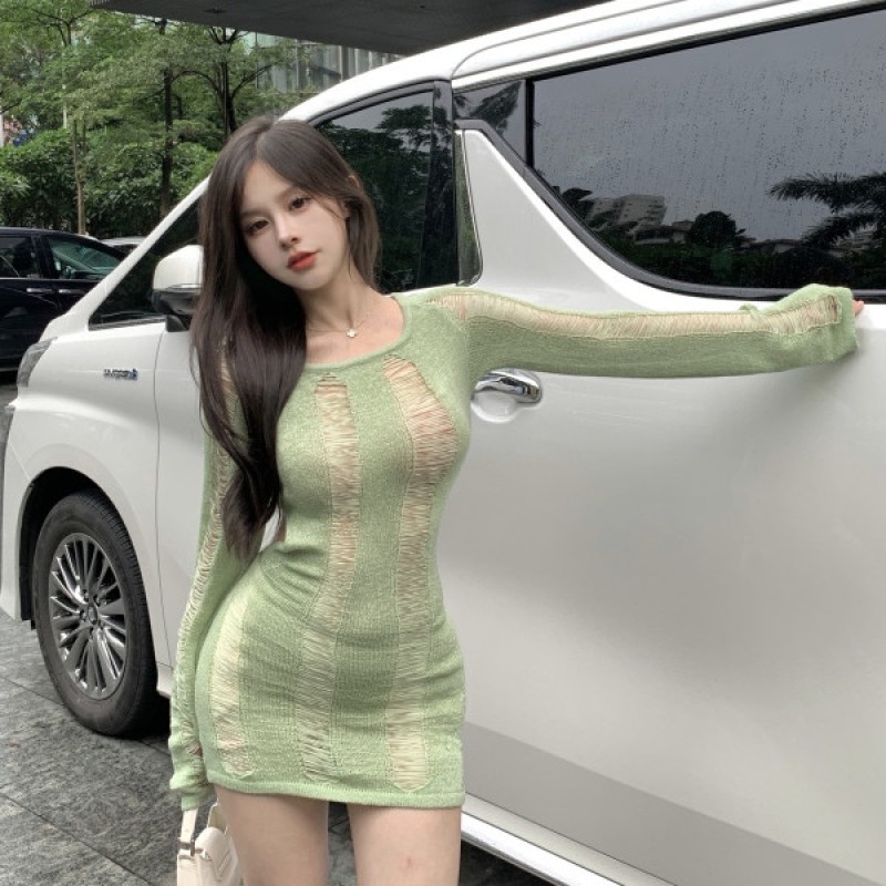 Đầm Dệt Kim Tay Dài Thời Trang Mùa Thu Dễ Phối Đồ