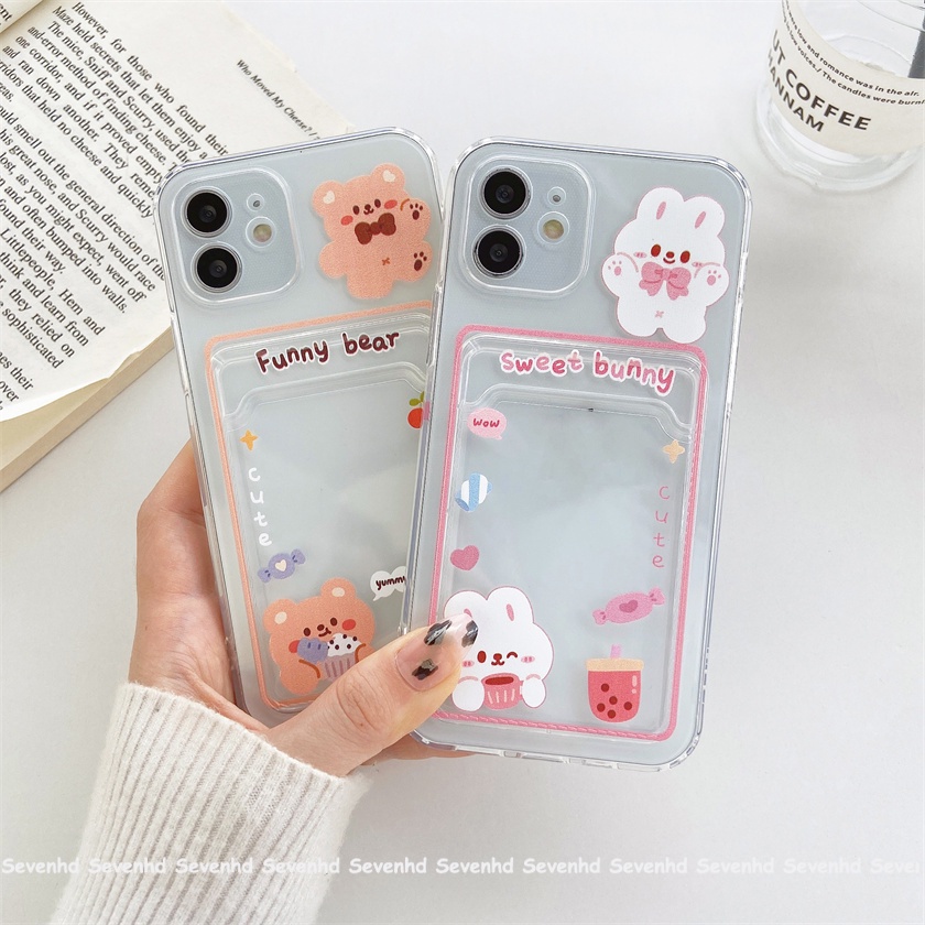 Ốp Điện Thoại Trong Suốt Họa Tiết Hoạt Hình Gấu Uống Trà Sữa Cho iPhone 13 12 11 Pro Max SE2020 X XR Xs Max 7 8 6 6s Plus
