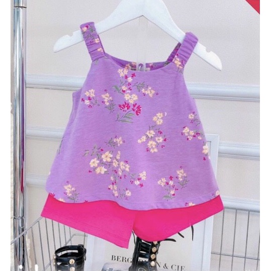 Bộ cotton xuất 2 dây bé gái.