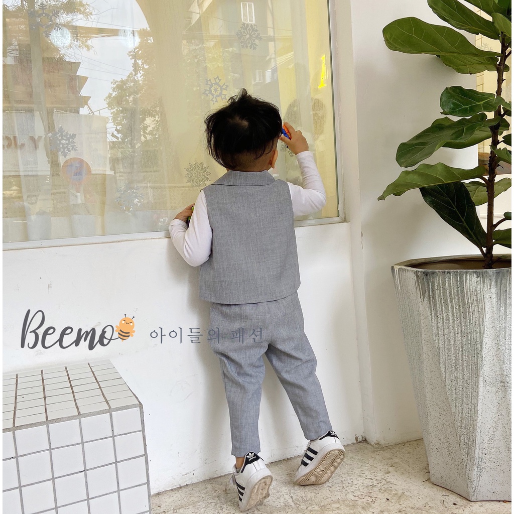 Set gile cho bé trai/gái Beemo, Chất liệu tech hàn, 2 màu xanh xám thời trang B092