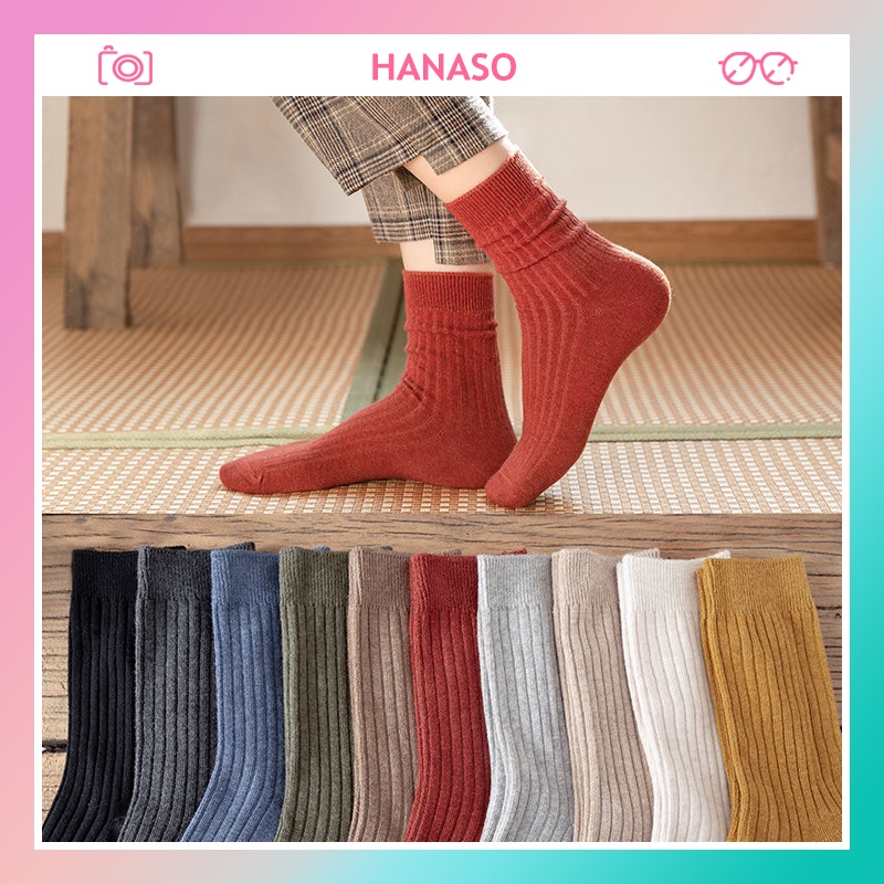 Tất vớ cổ cao nữ nam len gân chất dày dặn thấm hút mồ hôi phong cách vintage Hàn Quốc thời trang thu hè HANASO TD038