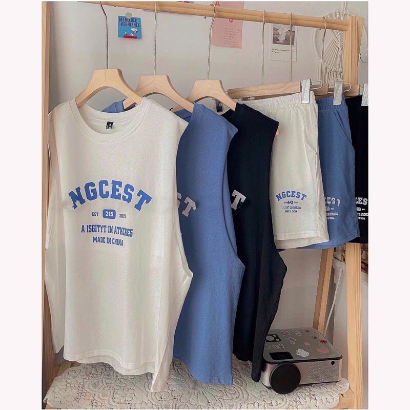 Set tanktop 3 món Ngcest form rộng - Bộ đồ nữ quần short đùi kèm áo thun ba lỗ thể thao hàn quốc đẹp ulzzang