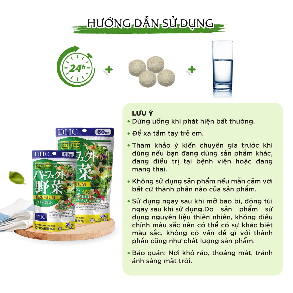 Viên uống DHC rau củ Nhật bản bổ sung vitamin rau củ quả Premium Vegetable 30 ngày - Chính Hãng - GoF Store