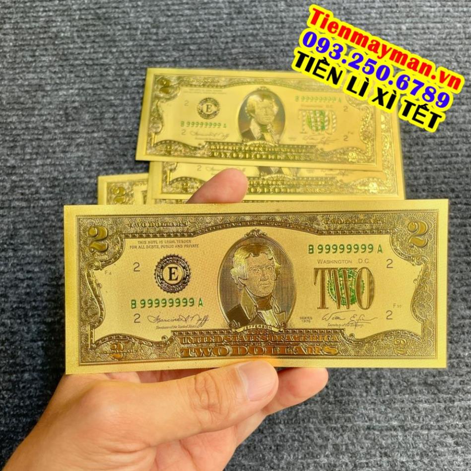Tờ Tiền Kỉ Niệm 2 Đô Plastic (2 USD) Mạ Vàng Lì Xì Tết May Mắn