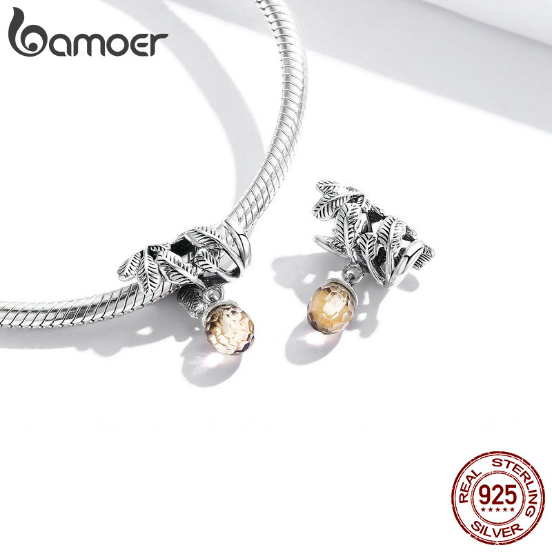 Charm bạc sterling 925 Bamoer BSC336 chính hãng hình quả thông may mắn CZ DIY