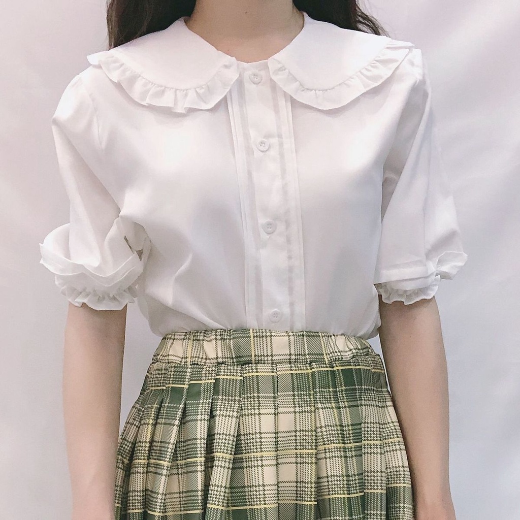 Áo Sơ Mi Tay Phồng Ngắn Cổ Búp Bê Phong Cách Lolita Nhật Bản Thời Trang Mùa Hè Cho Nữ