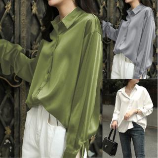 Áo Sơ Mi Nữ Dài Tay Cổ Bẻ Dáng Dài Rộng Thời Trang Hàn