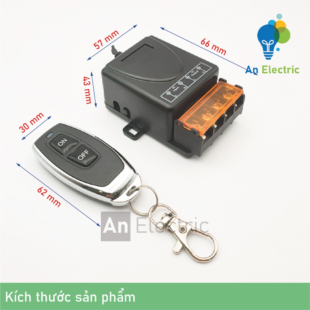 Công tắc điều khiển từ xa 220V 100m công suất cao ngõ ra 30A bật tắt thiết bị chiếu sáng, máy bơm, quạt