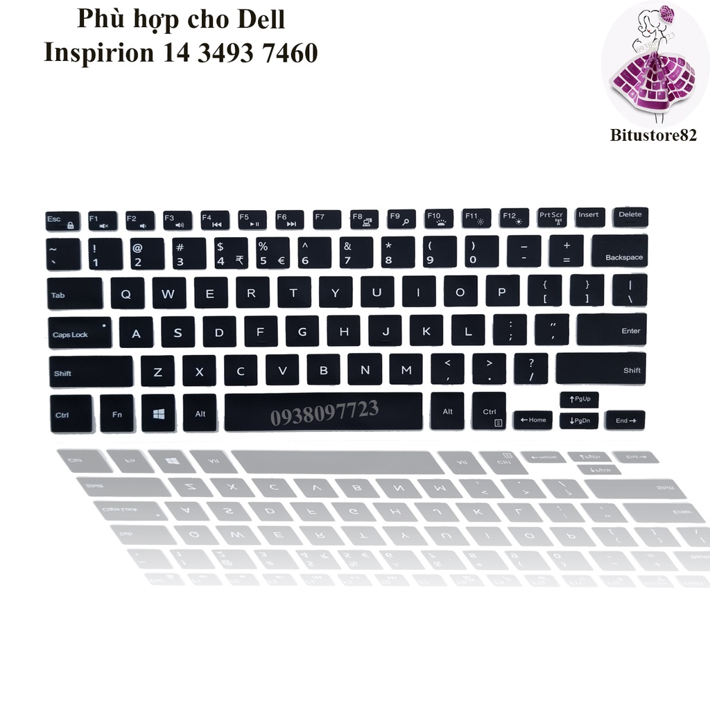 Ốp bàn phím dành cho laptop Dell Inspirion 14 3493, 7460 tấm silicon bảo vệ che, phủ, đậy, lót bàn phím