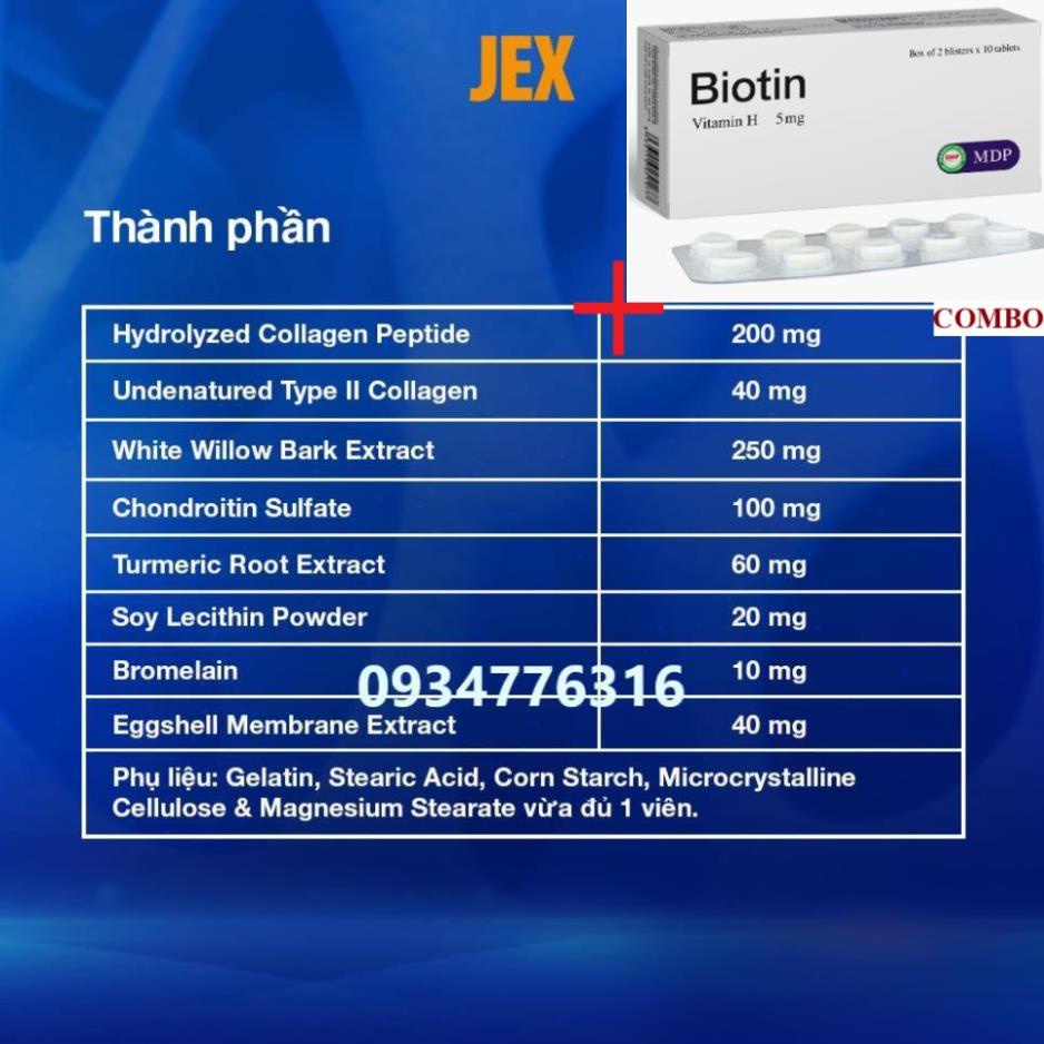 Combo Biotin 5mg+ Viên uống JEX giảm đau, bảo vệ xương khớp (30 viên)