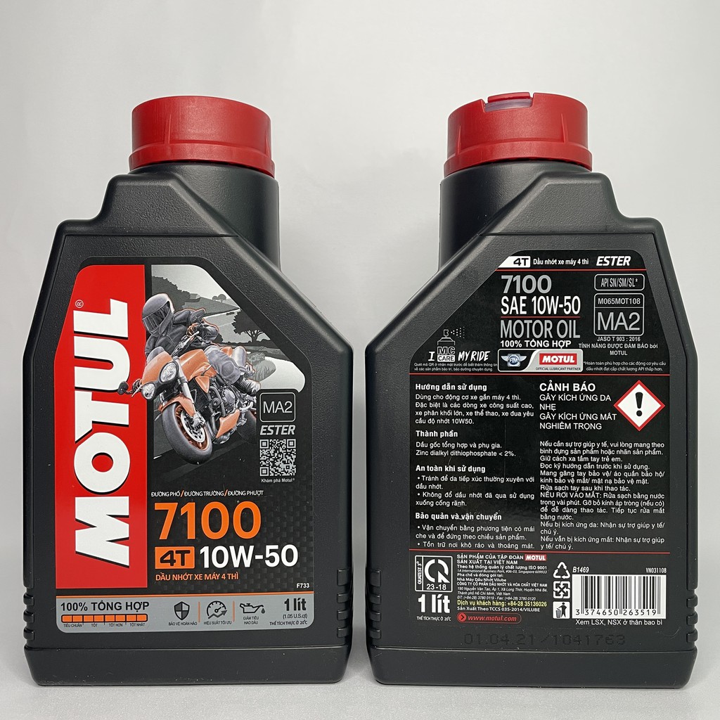 Nhớt MOTUL 7100 10w50 1 Lít (Nhớt xe số tổng hợp hoàn toàn Jaso MA2 SN)