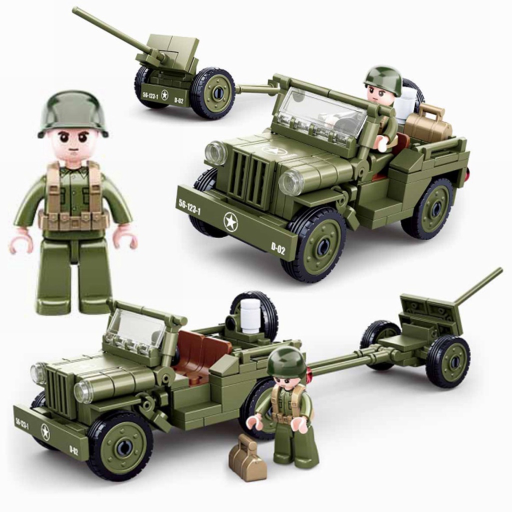 SLUBAN Bộ Lắp Ghép Mô Hình Xe Jeep 143 Mảnh Ghép B0853 WW2