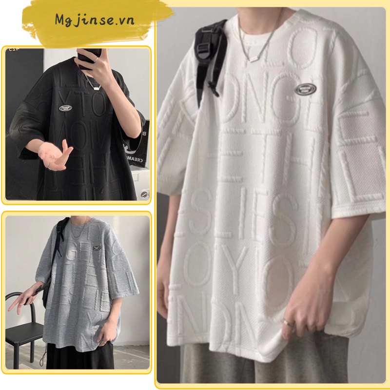 Áo Thun Nam Tay Ngắn Cổ Tròn Dáng Rộng In Chữ Waffle Thời Trang Hàn Quốc Cho Nam Áo Trắng Áo Form Rộng Áo Thun Tay Lỡ Áo Phông Form Rộng