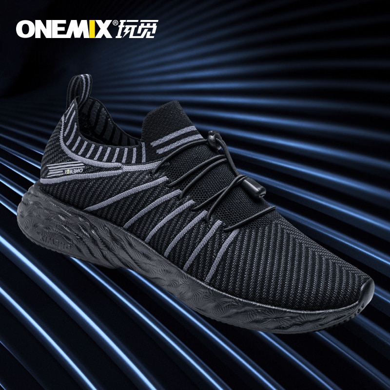 ONEMIX Black Running Shoes Waterproof Breathable Men Training Sneakers Outdoor Anti-Slip Trekking Sports Shoes