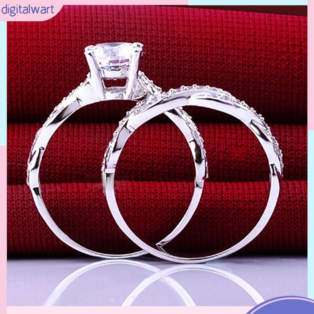 Bộ 2 nhẫn đính hôn mạ bạc 925 đính đá xinh xắn