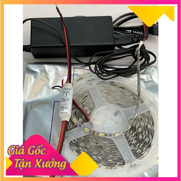 LED DÂY DÁN 5M 5050 12V ĐƠN MÀU ( TRẮNG , VÀNG ) - Trọn Bộ Cuộn Led Dây Dán 5050 5m + Điều Khiển + Adapter 12V 5A